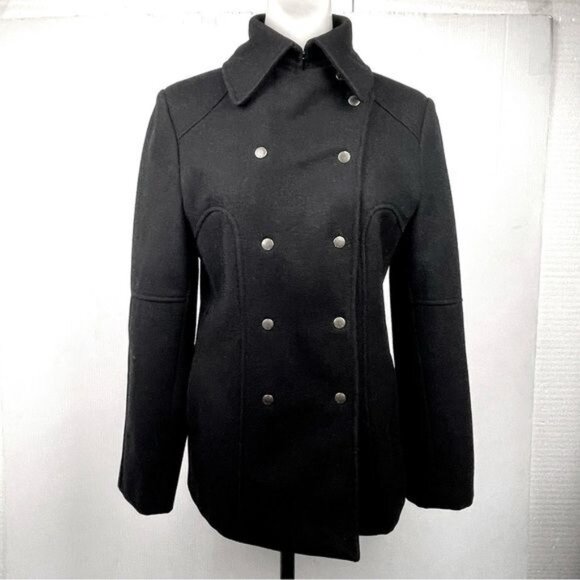 GUESS Wool Blend Snap Front Pea Coat Black Small - Picture 9 of 9